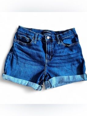 Calvin Klein mid wash high rise rolled hem summer denim shorts Sz 6